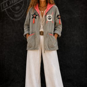 chaqueta flúor mujer beige con naranja