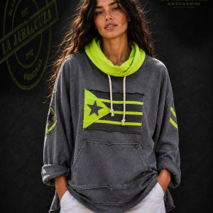 sudadera cuello flúor gris con amarillo