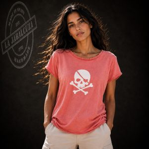 camiseta Calavera mujer coral