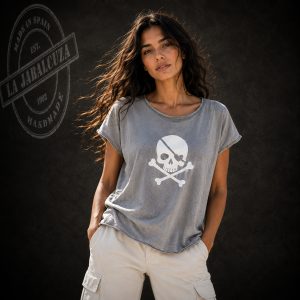 camiseta Calavera mujer gris