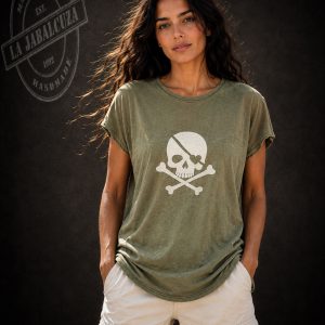 camiseta Calavera mujer verde khaki