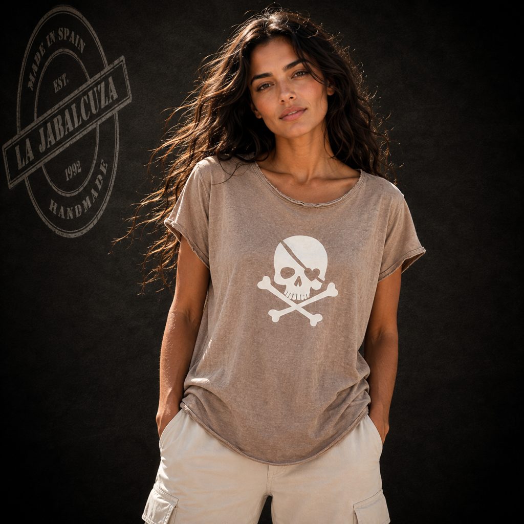camiseta Calavera mujer marrón beige