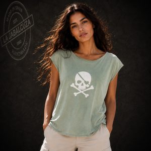 camiseta Calavera mujer verde agua