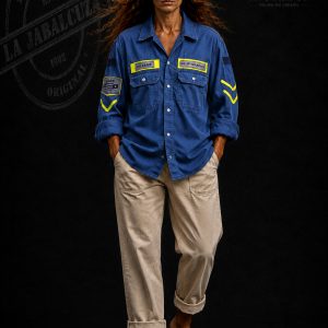 camisa militar mujer azul con verde