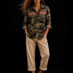 camisa militar mujer camuflaje con naranja