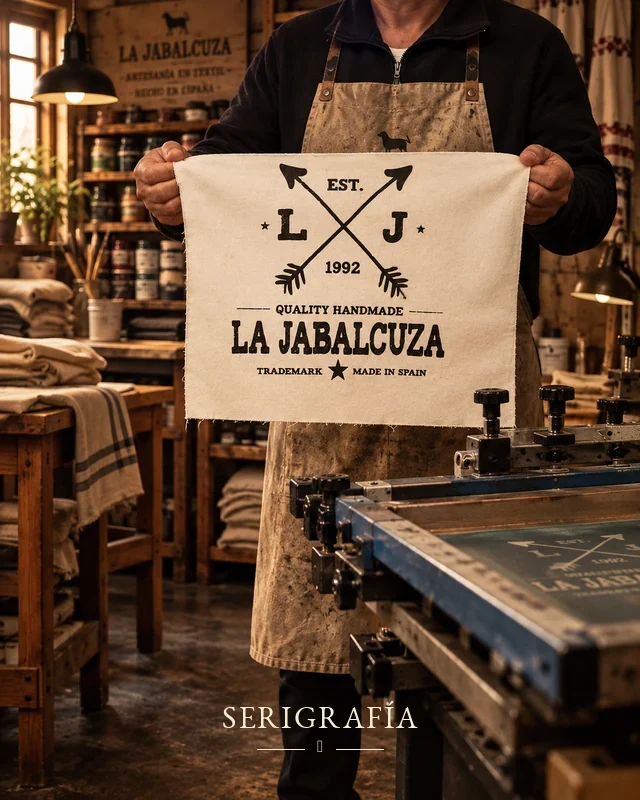 Estampamos a mano nuestros diseños mediante serigrafía artesanal en La Jabalcuza