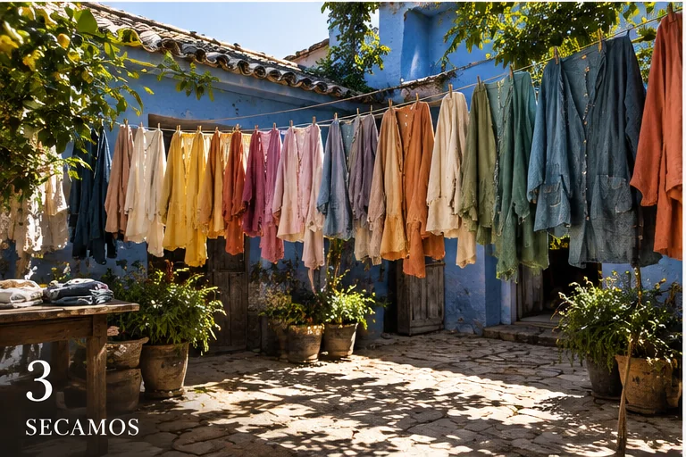 Prendas secándose después del teñido artesanal